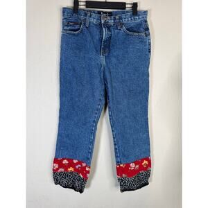 Vintage l.e.i. Jeans 11 Cropped Denim Boho Floral Patch Cuff Y2K Style patchwork